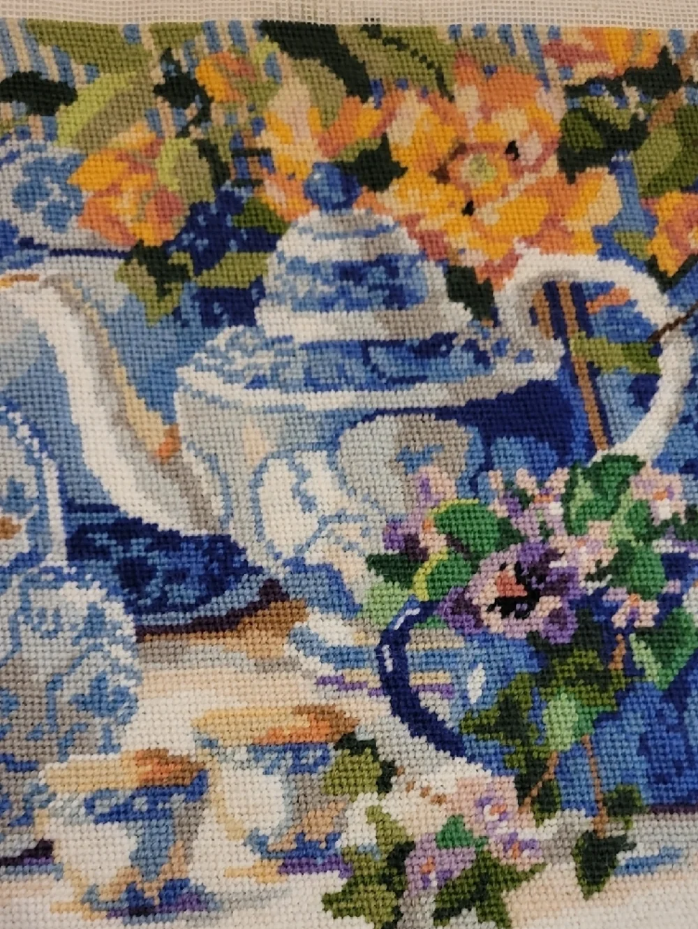 Blue Floral Tea Set Tapestry Wall Hanging